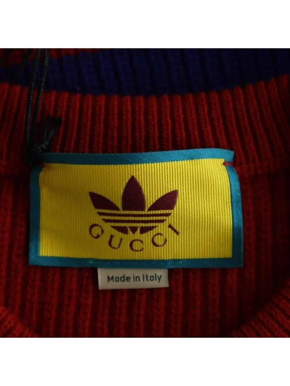 Gucci Adidas di Logo Knit Vest Kuru Neck Red Blue